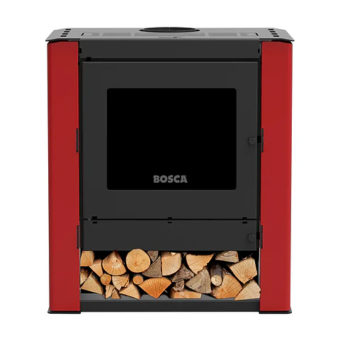 Calefactor Bosca a Leña Gold 500 Burdeo Black Vision CERT – Alto Rendimiento para 220 m²