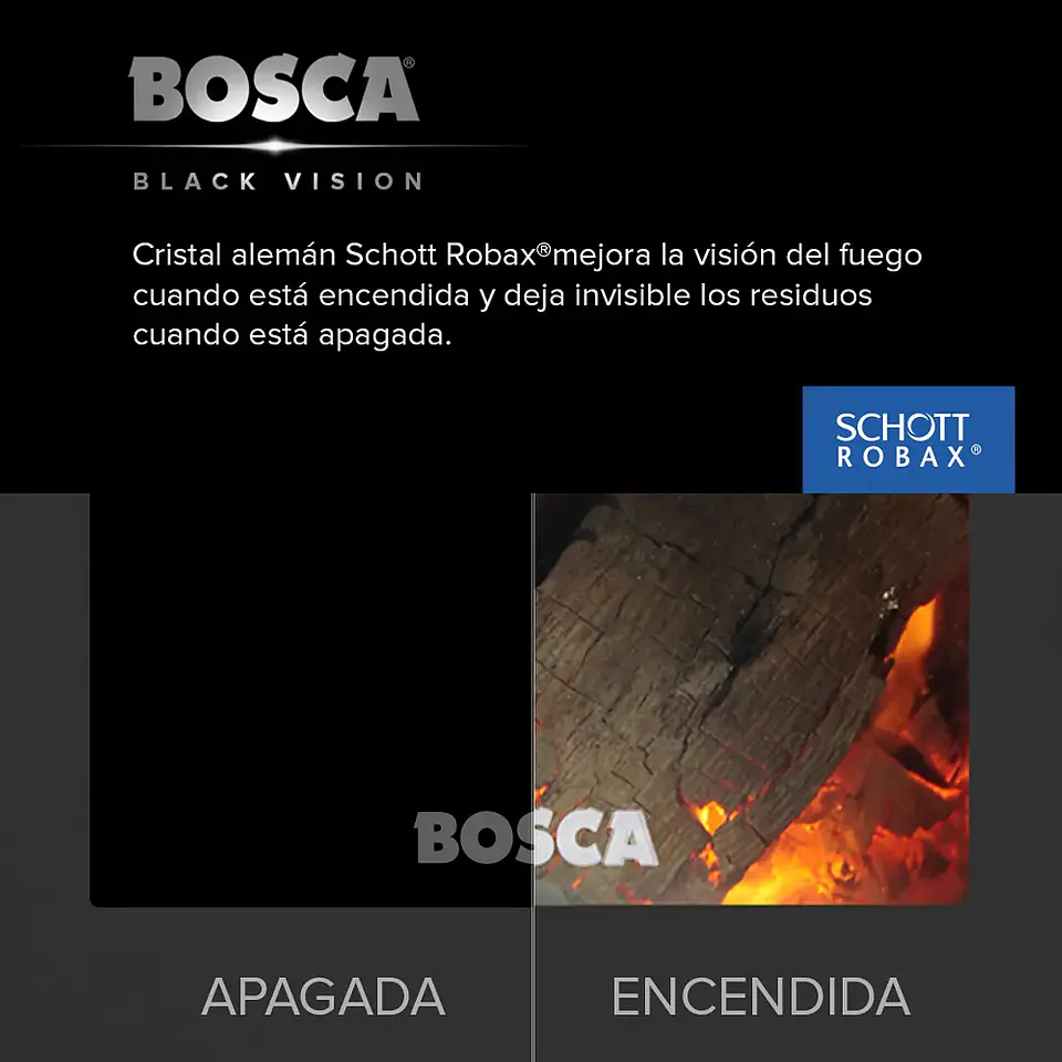 Calefactor Bosca a Leña Gold 500 Burdeo Black Vision CERT – Alto Rendimiento para 220 m² 5