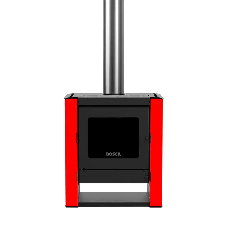 Calefactor a Leña Bosca Gold 500 Rojo Black Vision CERT – Máxima Potencia y Diseño Panorámico 3