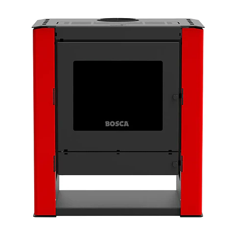 Calefactor a Leña Bosca Gold 500 Rojo Black Vision CERT – Máxima Potencia y Diseño Panorámico