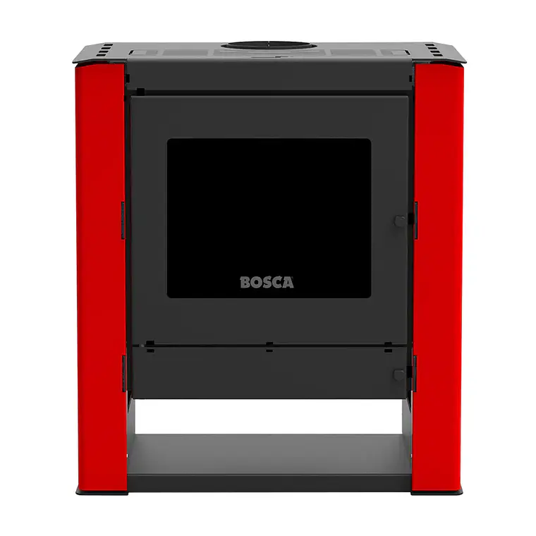 Calefactor a Leña Bosca Gold 500 Rojo Black Vision CERT – Máxima Potencia y Diseño Panorámico 2