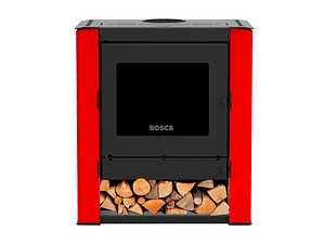 Calefactor a Leña Bosca Gold 500 Rojo Black Vision CERT – Máxima Potencia y Diseño Panorámico