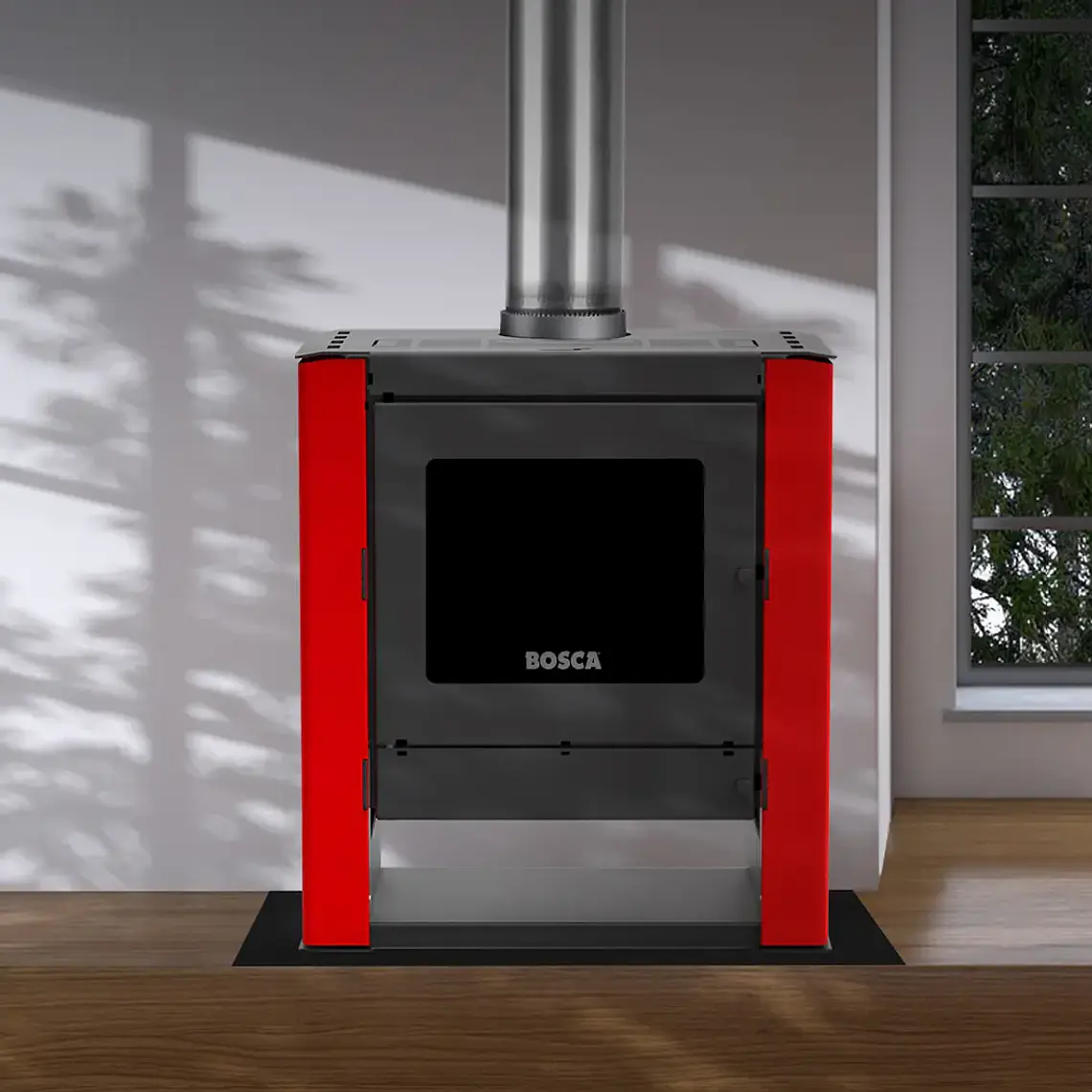Calefactor a Leña Bosca Gold 500 Rojo Black Vision CERT – Máxima Potencia y Diseño Panorámico 4
