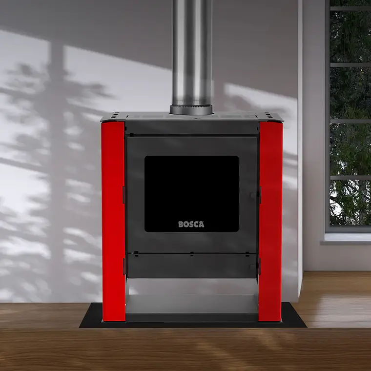 Calefactor a Leña Bosca Gold 500 Rojo Black Vision CERT – Máxima Potencia y Diseño Panorámico 4