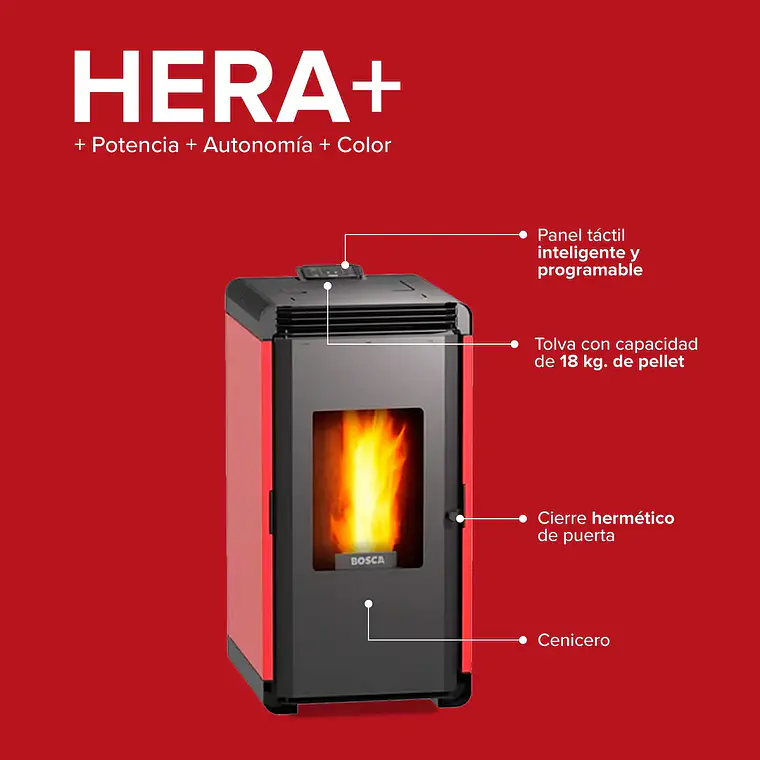 Calefactor a Pellet Bosca Hera + Roja – Automático, Eficiente y Bajo Consumo 6