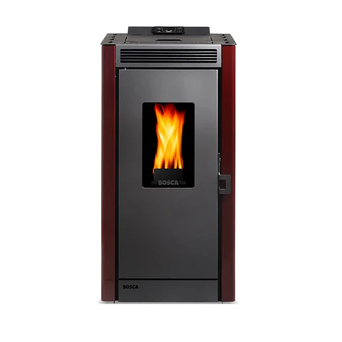 Calefactor a Pellet Bosca Black Vision Burdeo – Diseño Panorámico y Alta Eficiencia