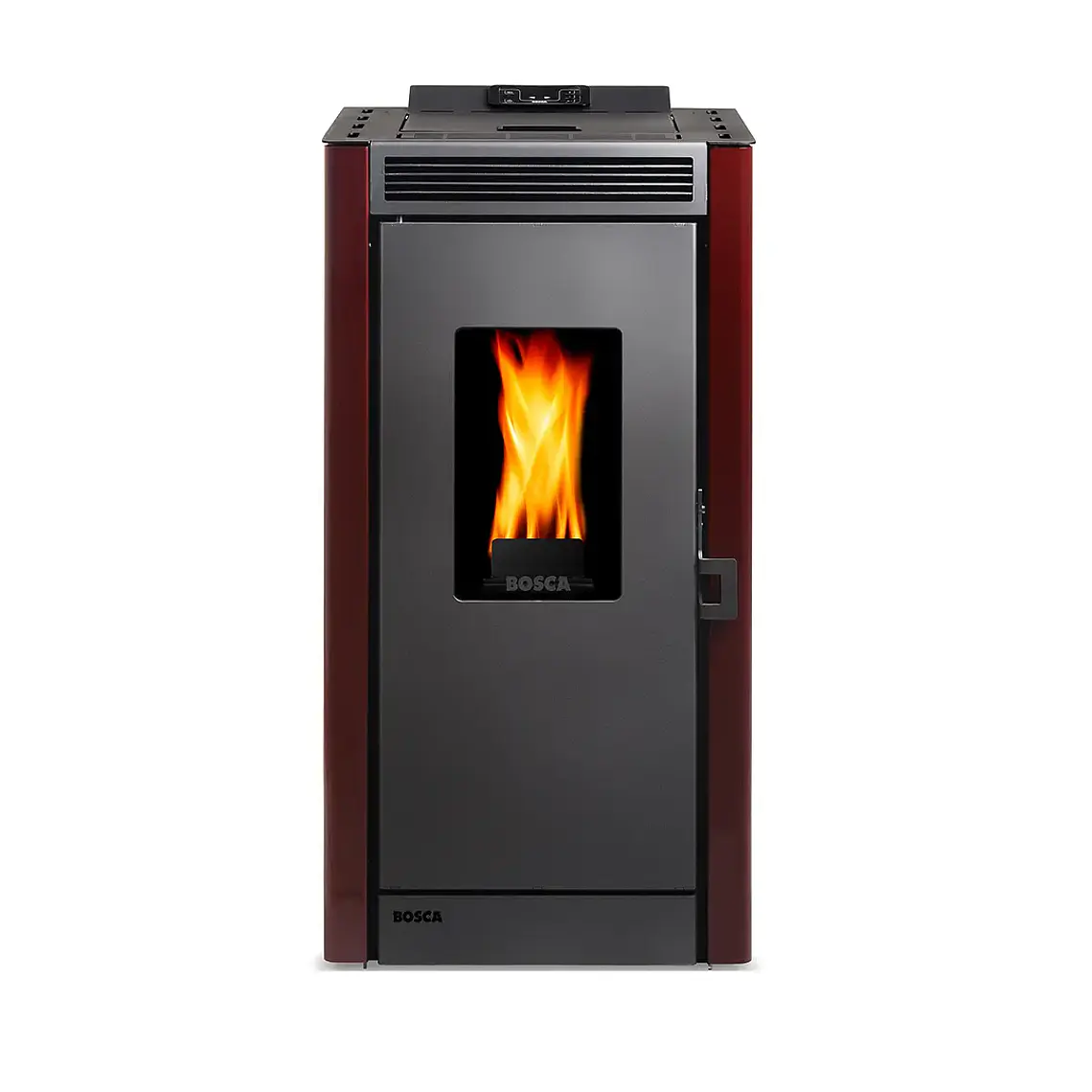 Calefactor a Pellet Bosca Black Vision Burdeo – Diseño Panorámico y Alta Eficiencia 1