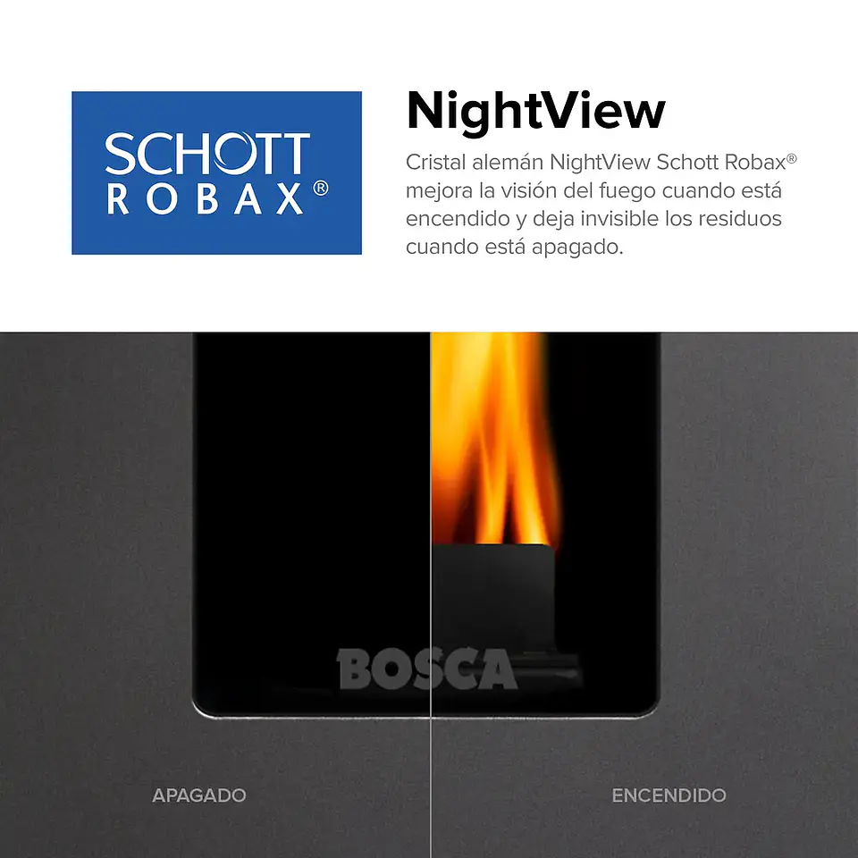 Calefactor a Pellet Bosca Black Vision Negro – Diseño Panorámico y Alta Eficiencia 5