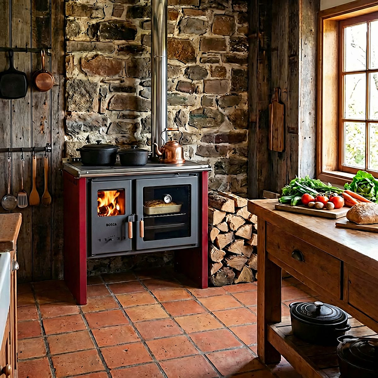 Cocina a Leña Bosca Hestia 90 Roja – Calefacción y Cocción Eficiente para el Hogar 3