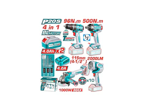 COMBO INALAMBRICO TALADRO PERCUTOR + LLAVE DE IMPACTO + ESMERIL ANGULAR + LINTERNA+ACCS