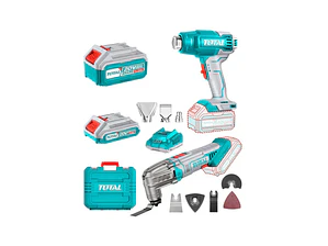 COMBO PISTOLA CALOR + MULTIHERRAMIENTA 20V INALAMBRICA + 1BAT 4AH + 1B 2AH+CARGADOR + MALETA