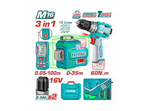 COMBO TALADRO PERCUTOR 16V + NIVEL LASER+MEDIDOR LASER 2BATS 16V+CARG 16V+ACCS