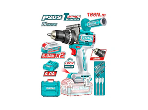 TALADRO PERCUTOR INALAMBRICO 20V 13MM 166NM 2BATS+CARG+ACCS