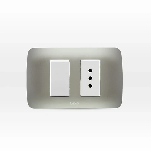 Int.Simple 9/12 + Toma Corriente 10A 250V Blanco/Plata Armado