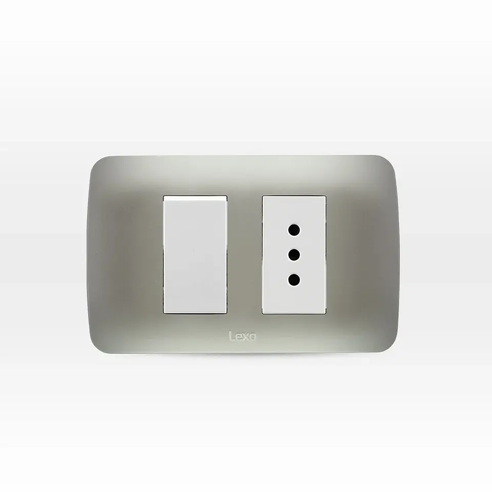 Int.Simple 9/12 + Toma Corriente 10A 250V Blanco/Plata Armado 1