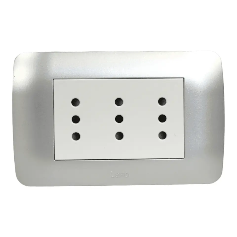 Toma Corriente Triplex 10A 250V Blanco/Plata Armado 1