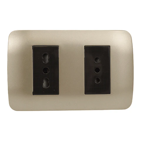 Toma Corriente Doble 10A+10/16A 250V Café/Titanio Armado