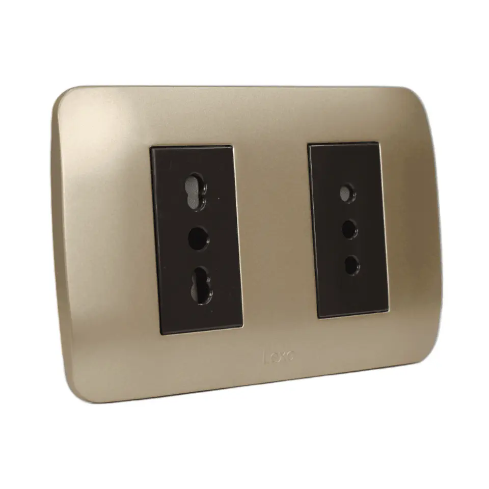 Toma Corriente Doble 10A+10/16A 250V Café/Titanio Armado 2