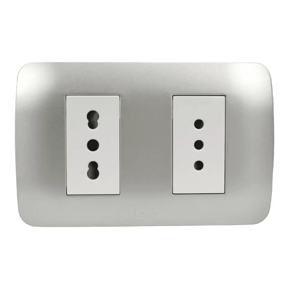 Toma Corriente Doble 10A+10/16A 250V Blanco/Plata Armado 1