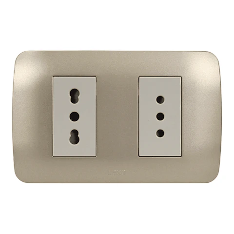 Toma Corriente Doble 10A+10/16A 250V Beige/Titanio Armado