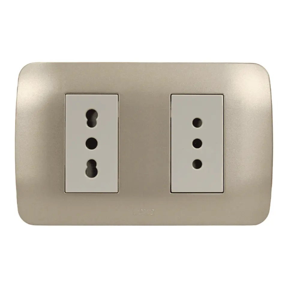 Toma Corriente Doble 10A+10/16A 250V Beige/Titanio Armado 1