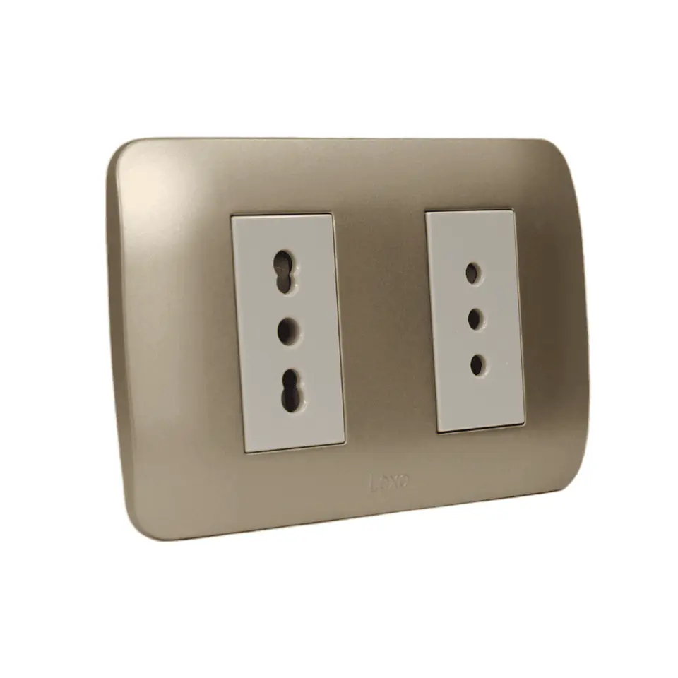 Toma Corriente Doble 10A+10/16A 250V Beige/Titanio Armado 2