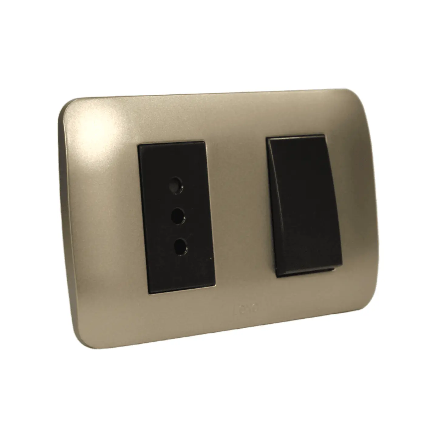 Interruptor Simple 9/12+Toma Corriente 10A 250V Café/Titanio Armado 2
