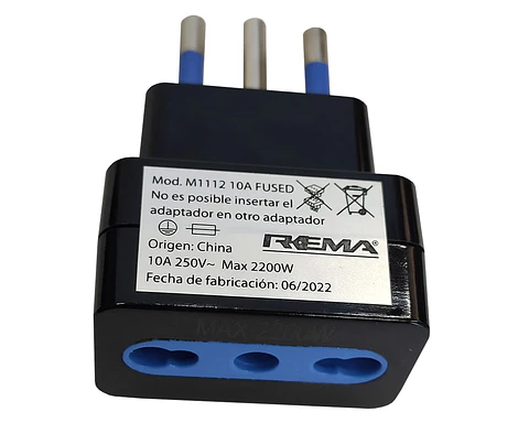 Adaptador Plano Negro De 10A - 10/16A Con Proteccion - Rema