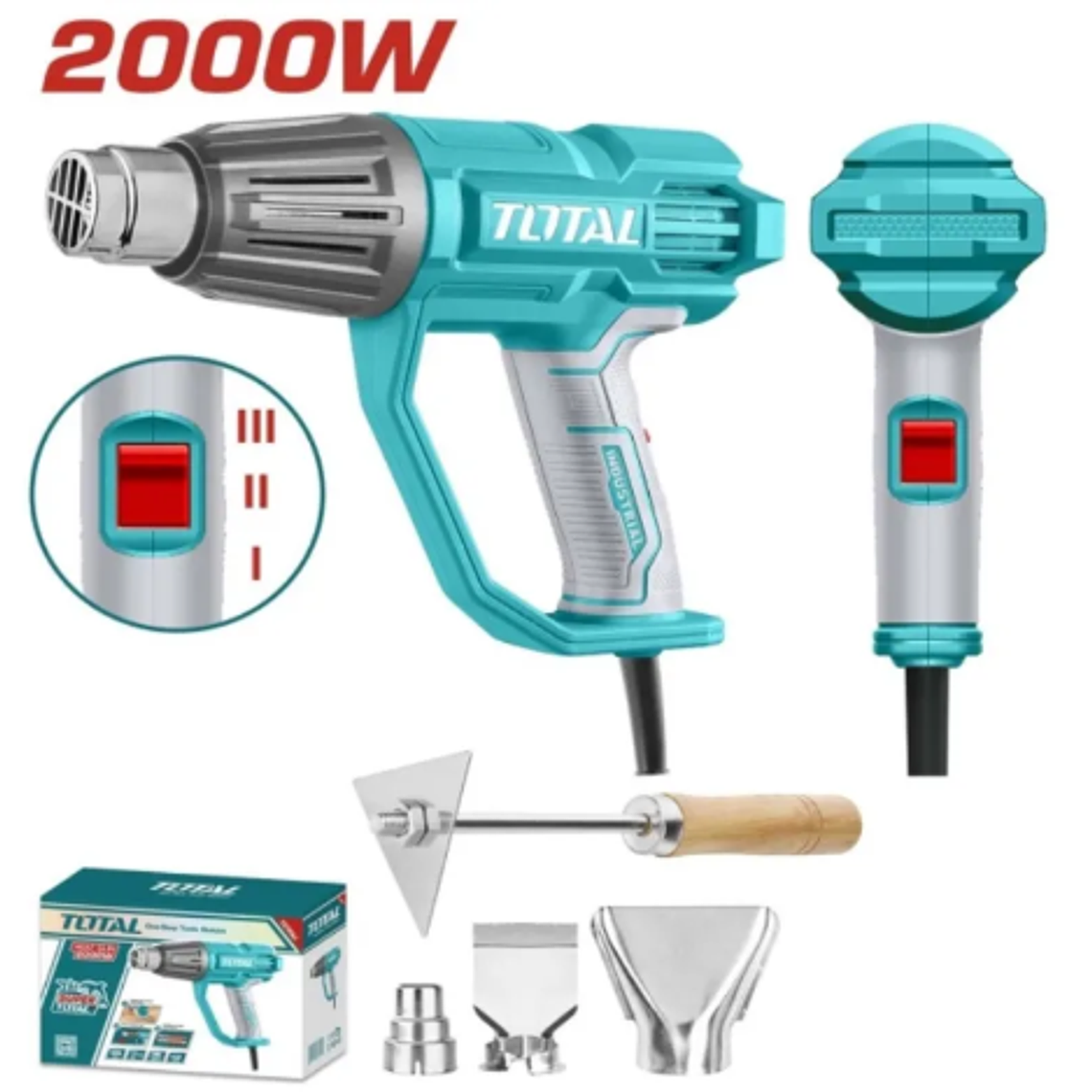 PISTOLA DE CALOR 2000W 3 BOQUILLAS + RASPADOR TOTAL 4