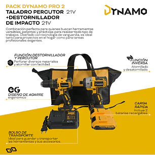 Pack Taladro Percutor + Atornillador de Impacto 21V
