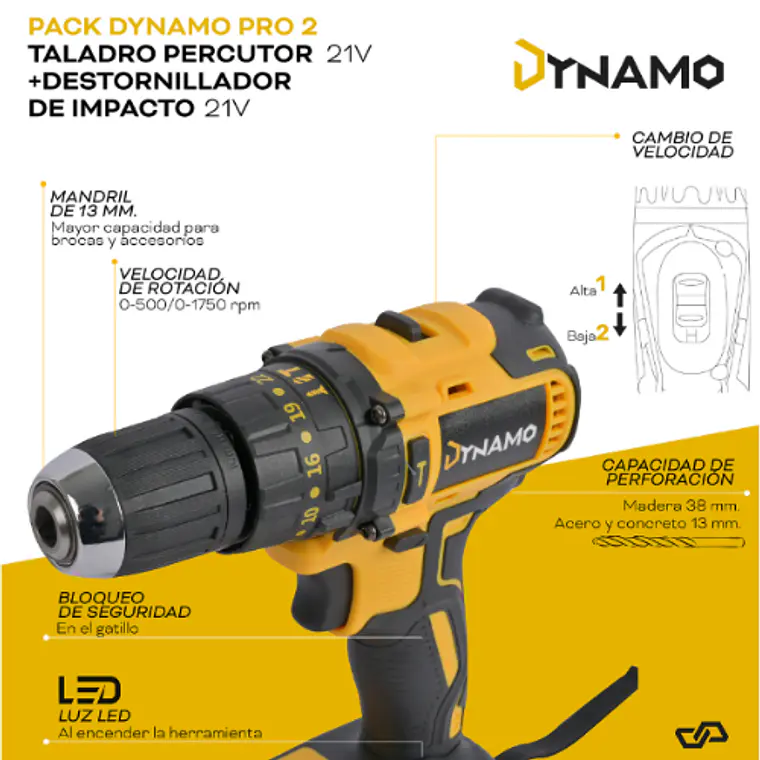 Pack Taladro Percutor + Atornillador de Impacto 21V 3