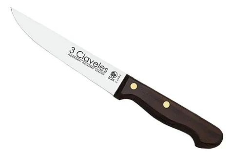 CUCHILLO 3 CLAVELES INOX MANGO MADERA 15.5CM