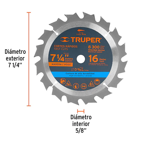 HOJA CIRCULAR TRUPER 7 1/4 X 16D