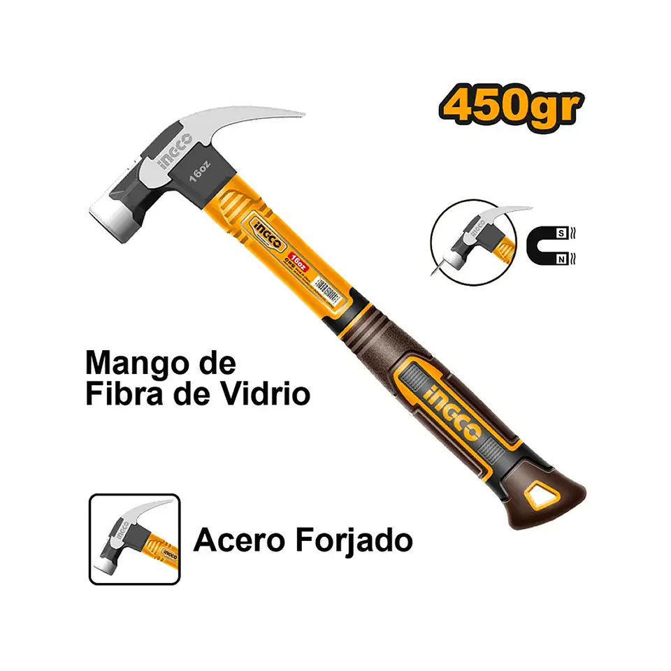 MARTILLO CARPINTERO INGCO MANGO FIBRA VIDRIO 16 OZ 1