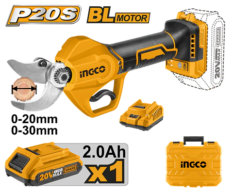 TIJERA PODA INGCO INALAMBRICA 20V CON ACCESORIOS