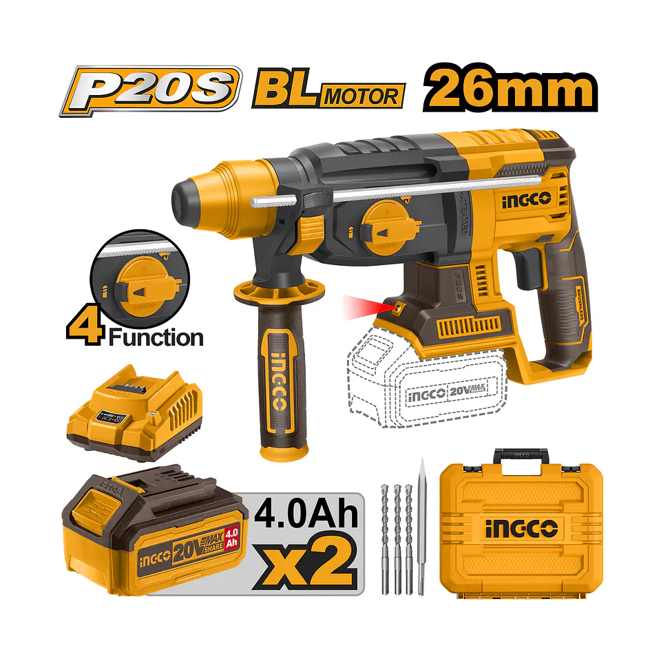 ROTOMARTILLO INGCO INALAMBRICO 20V CON ACCESORIOS 1