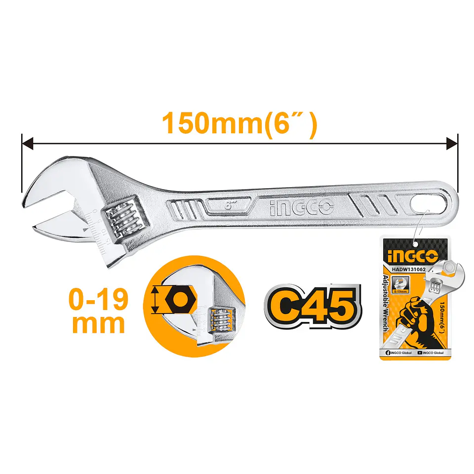 LLAVE AJUSTABLE INGCO 6 CROMADA 1