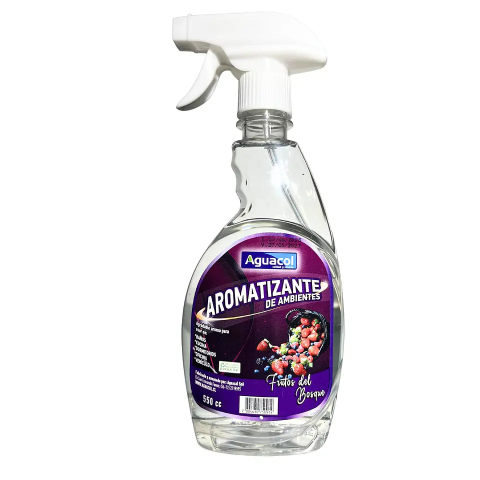 AROMATIZANTE AMBIENTAL Y TELAS AGUACOL 500CC FRUTOS BOSQUE 1