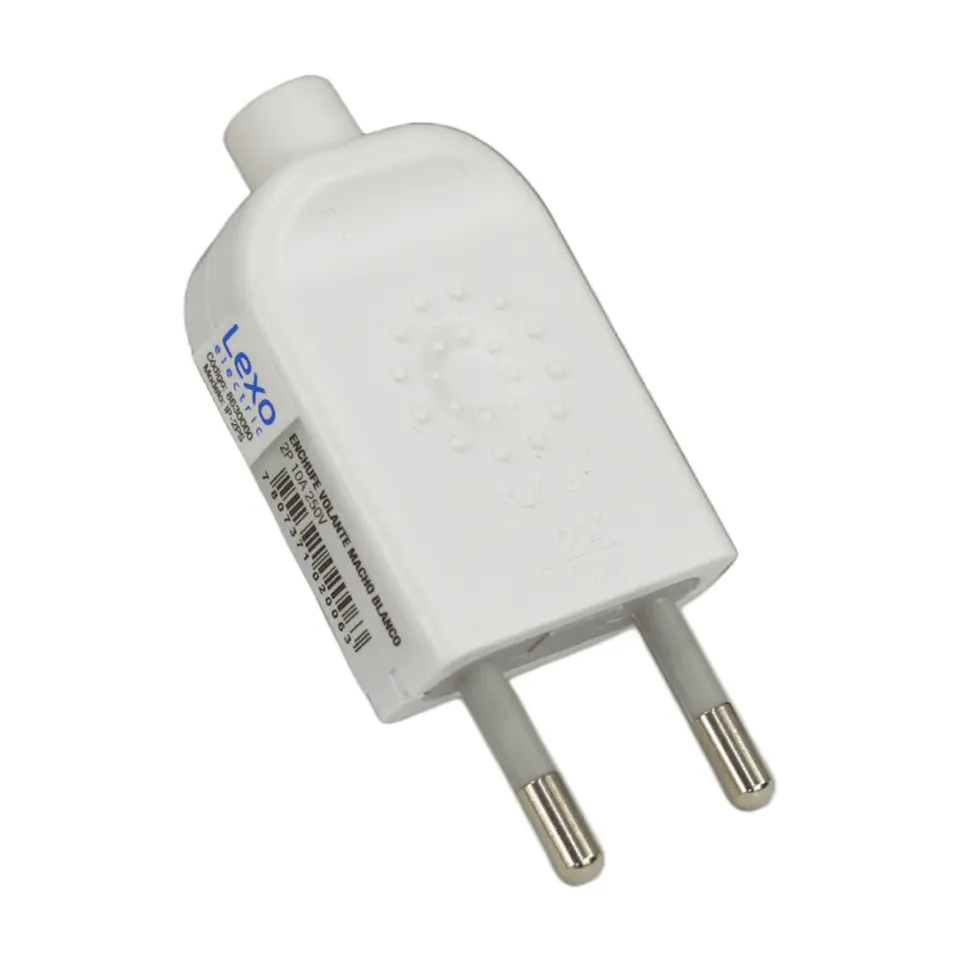 ENCHUFE MACHO 10A SIN TIERRA LEXO BLANCO 1