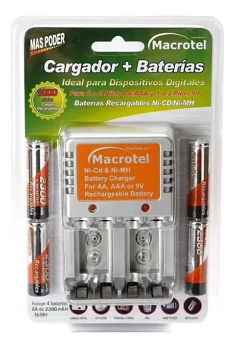CARGADOR DE PILAS MACROTEL RAPIDO CON 4 PILAS