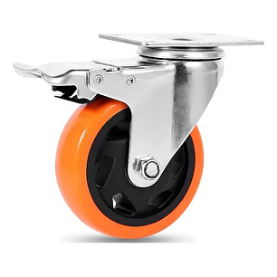 RUEDA GIRATORIA CON FRENO NARANJA PVC 125MM 5