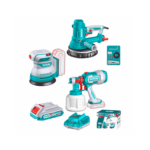 KIT LIJADORA ORBITAL + LIJADORA DE PANEL INALÁMBRICA + PISTOLA ROCIADORA 20V