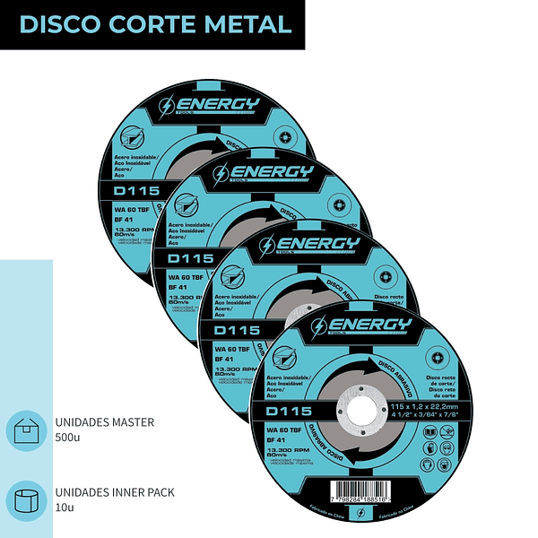 Disco Corte 4 1/2' x 1.2 MM Metal/Inox pack x10