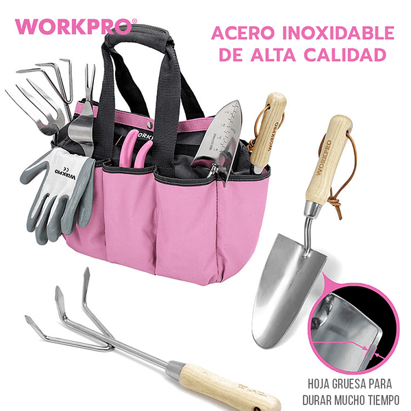 BOLSO JARDIN WORKPRO ROSADO 7 PIEZAS
