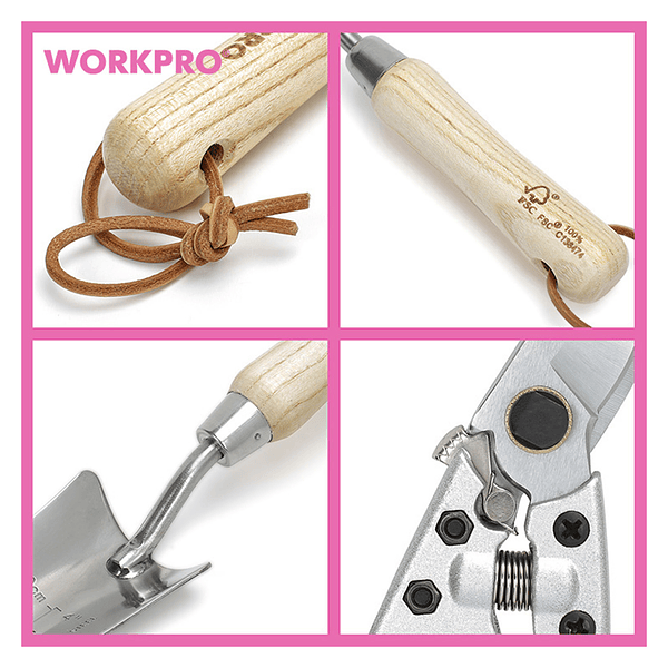 BOLSO JARDIN WORKPRO ROSADO 7 PIEZAS