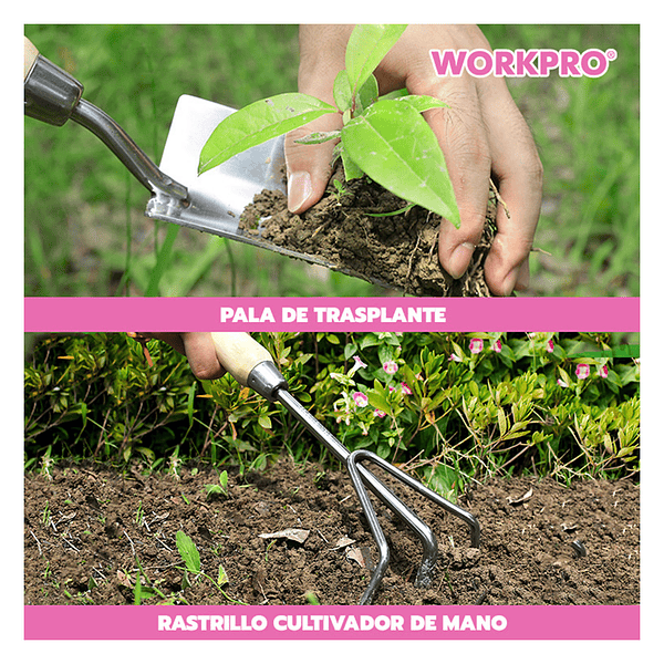 BOLSO JARDIN WORKPRO ROSADO 7 PIEZAS