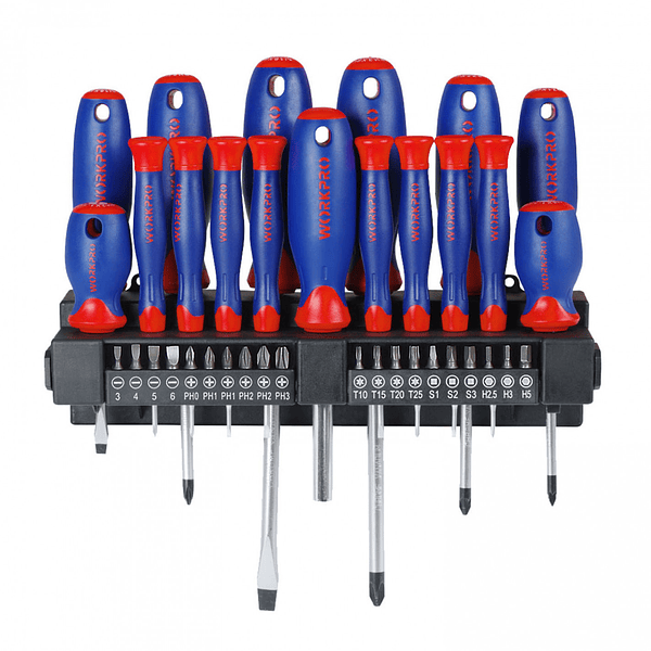 SET DE DESATORNILLADORES CON EXPOSITOR 37 PZAS