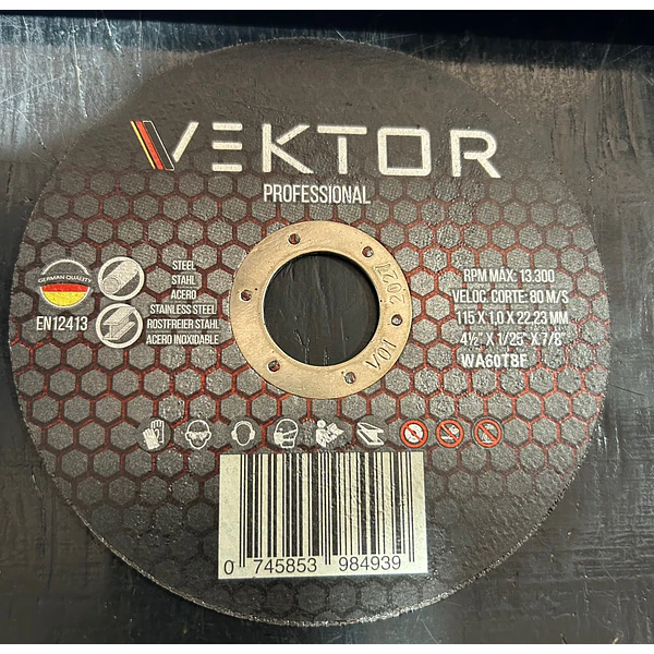 DISCO DE CORTE FINO 4 1/2 X 1.0MM VEKTOR 1 UNI