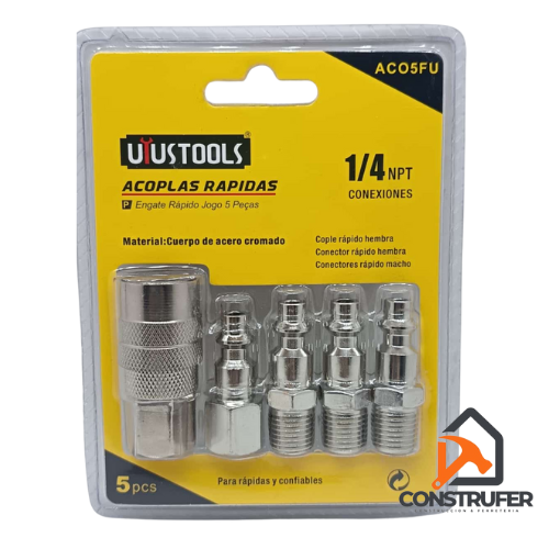 Kit acople rápido 5 piezas para compresor de aire 1/4  1