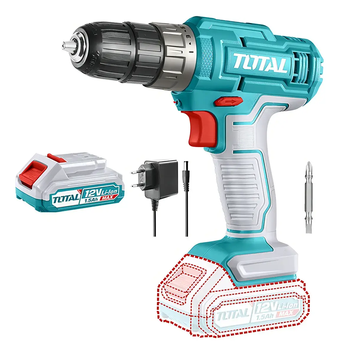 Taladro Atornillador Inalámbrico Total 12V + Batería y Cargador | Uso Hogar 1